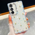 Custodia per telefono antiurto a quattro angoli con tulipani 3D glitterati e strass, For Samsung Galaxy A35 5G, For Samsung Galaxy S24 Ultra 5G, For Samsung Galaxy S24+ 5G, For Samsung Galaxy S24 5G