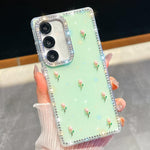 Custodia per telefono antiurto a quattro angoli con tulipani 3D glitterati e strass, For Samsung Galaxy A35 5G, For Samsung Galaxy S24 Ultra 5G, For Samsung Galaxy S24+ 5G, For Samsung Galaxy S24 5G