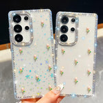 Custodia per telefono antiurto a quattro angoli con tulipani 3D glitterati e strass, For Samsung Galaxy A35 5G, For Samsung Galaxy S24 Ultra 5G, For Samsung Galaxy S24+ 5G, For Samsung Galaxy S24 5G