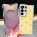 Custodia per telefono antiurto a quattro angoli con tulipani 3D glitterati e strass, For Samsung Galaxy S23 Ultra 5G
