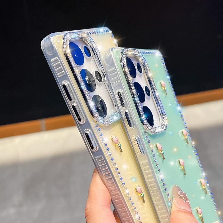 Custodia per telefono antiurto a quattro angoli con tulipani 3D glitterati e strass, For Samsung Galaxy A36 5G, For Samsung Galaxy S25 5G, For Samsung Galaxy S25+ 5G, For Samsung Galaxy S25 Ultra 5G