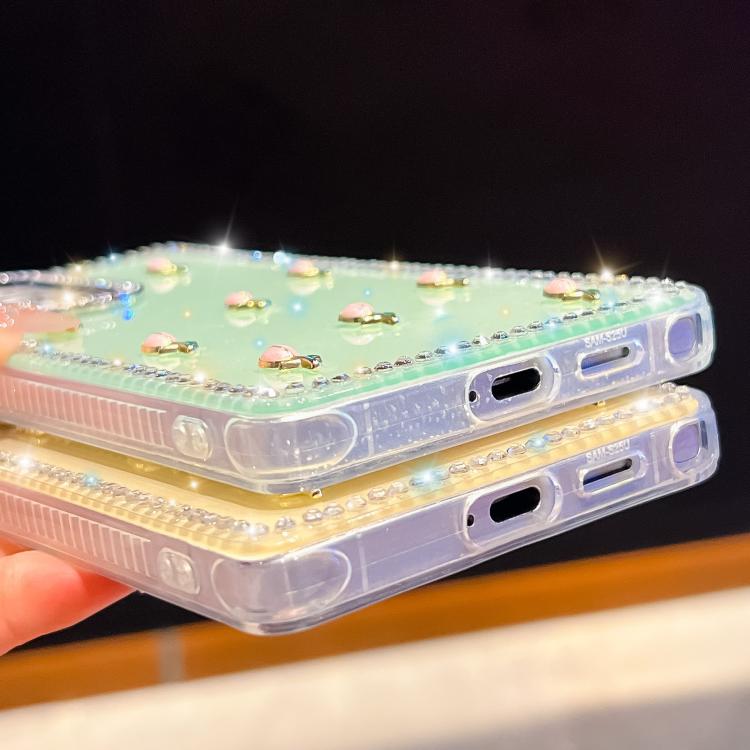 Custodia per telefono antiurto a quattro angoli con tulipani 3D glitterati e strass, For Samsung Galaxy S23 Ultra 5G