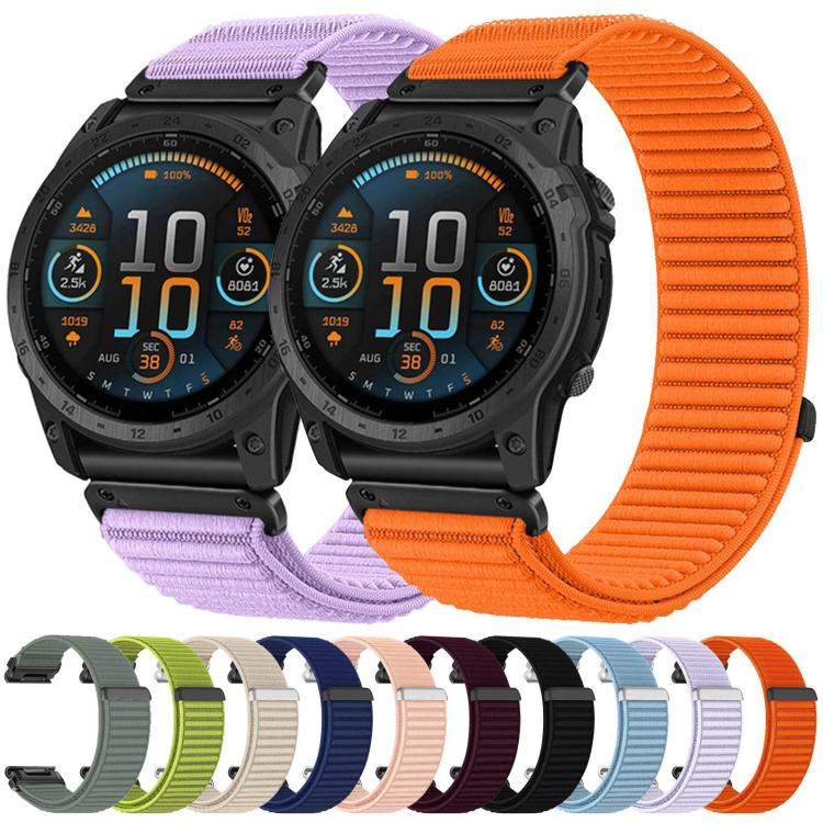 Cinturino per orologio in nylon intrecciato con chiusura a strappo e interfaccia metallica., For Garmin 26mm, For Garmin 22mm