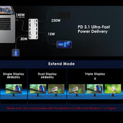 WAVLINK UTD58 12 in 1 120Gbps 140W Thunderbolt 5 Docking Station, US Plug, EU Plug, UK Plug, AU Plug