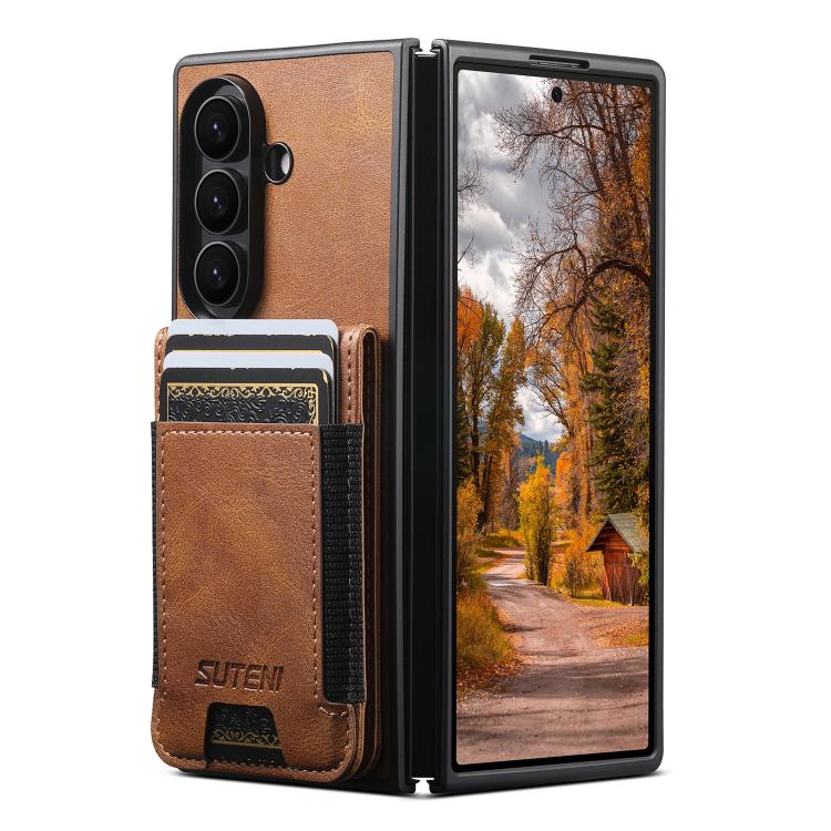 Portafoglio Suteni H03 in pelle cerata con supporto e custodia per telefono, For Galaxy Z Fold8 Ultra 5G, For Galaxy Z Fold7 5G, For Galaxy Z Fold6, For Galaxy Z Fold5