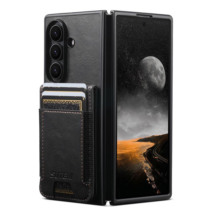 Portafoglio Suteni H03 in pelle cerata con supporto e custodia per telefono, For Galaxy Z Fold8 Ultra 5G, For Galaxy Z Fold7 5G, For Galaxy Z Fold6, For Galaxy Z Fold5