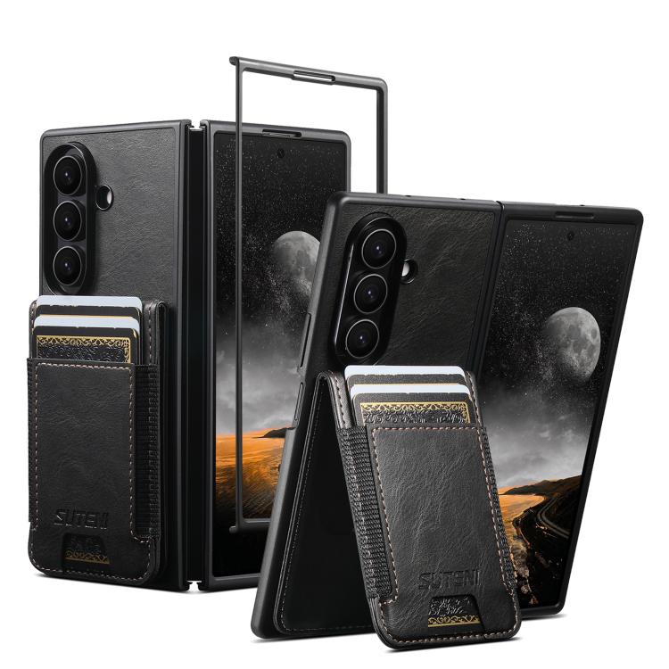 Portafoglio Suteni H03 in pelle cerata con supporto e custodia per telefono, For Galaxy Z Fold8 Ultra 5G, For Galaxy Z Fold7 5G, For Galaxy Z Fold6, For Galaxy Z Fold5