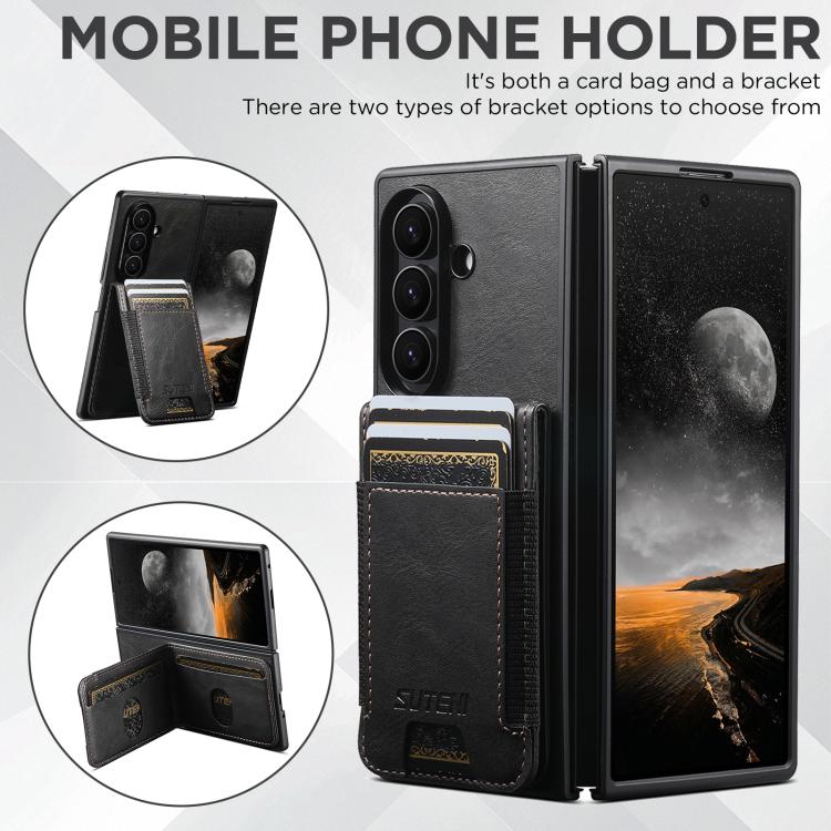 Portafoglio Suteni H03 in pelle cerata con supporto e custodia per telefono, For Galaxy Z Fold8 Ultra 5G, For Galaxy Z Fold7 5G, For Galaxy Z Fold6, For Galaxy Z Fold5