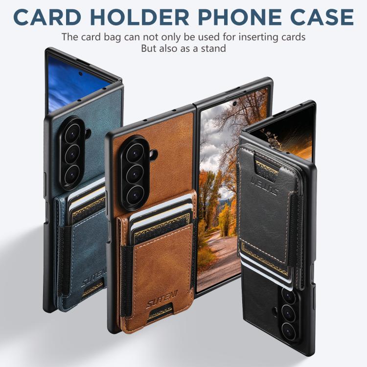 Portafoglio Suteni H03 in pelle cerata con supporto e custodia per telefono, For Galaxy Z Fold8 Ultra 5G, For Galaxy Z Fold7 5G, For Galaxy Z Fold6, For Galaxy Z Fold5