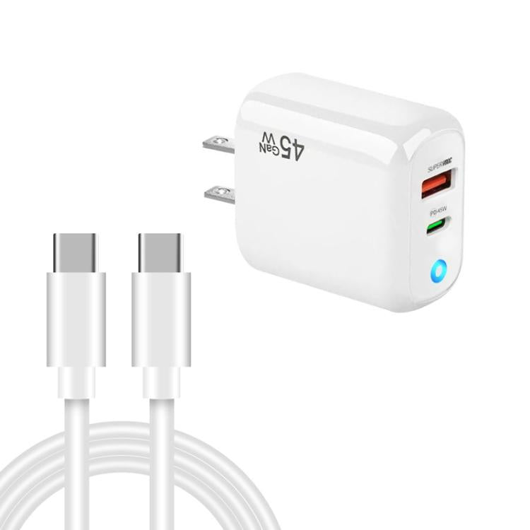 Caricabatterie GaN 45W PD3.0 USB-C + USB-A con cavo Type-C