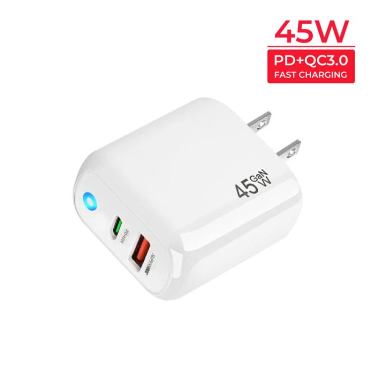 Caricabatterie GaN 45W PD3.0 USB-C + USB-A con cavo Type-C