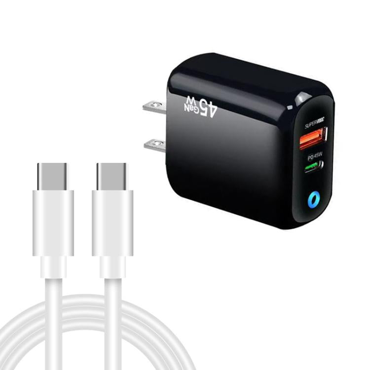 Caricabatterie GaN 45W PD3.0 USB-C + USB-A con cavo Type-C