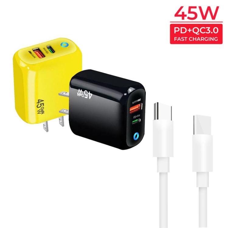 Caricabatterie GaN 45W PD3.0 USB-C + USB-A con cavo Type-C