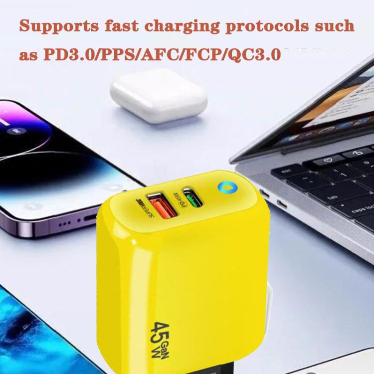 Caricabatterie GaN 45W PD3.0 USB-C + USB-A con cavo Type-C
