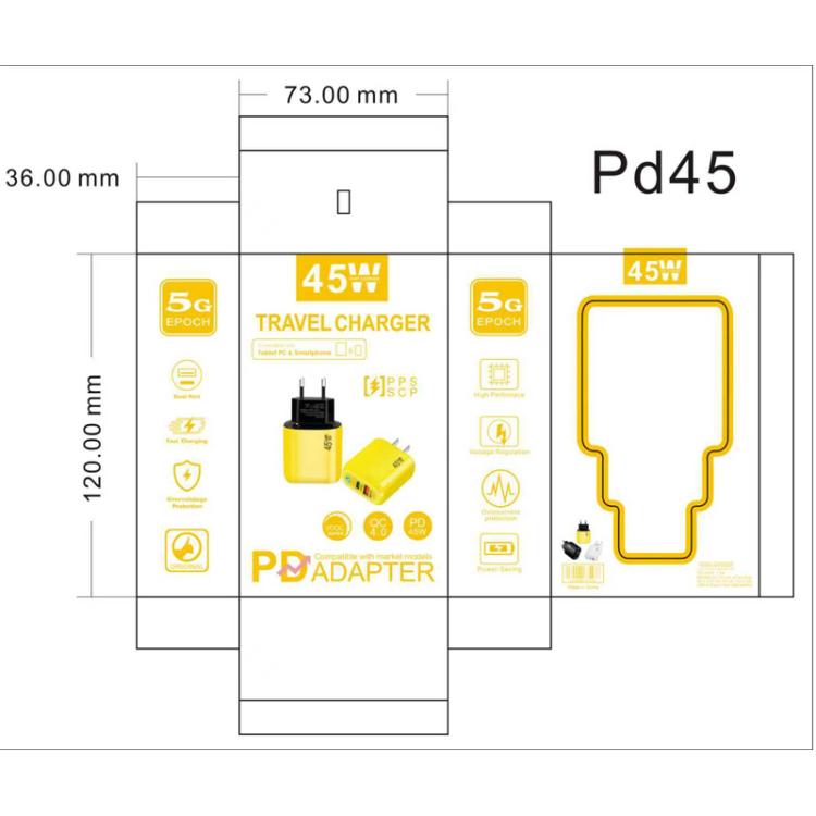 Caricabatterie GaN 45W PD3.0 USB-C + USB-A con cavo Type-C