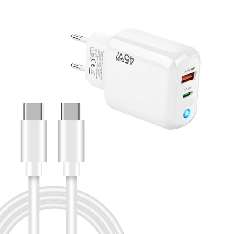 Caricabatterie GaN 45W PD3.0 USB-C + USB-A con cavo Type-C