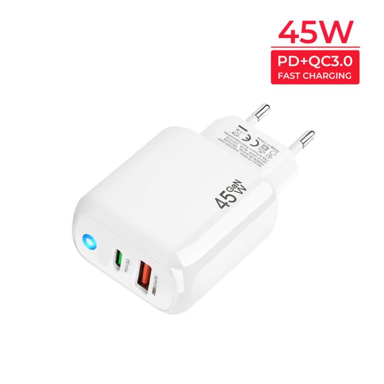 Caricabatterie GaN 45W PD3.0 USB-C + USB-A con cavo Type-C