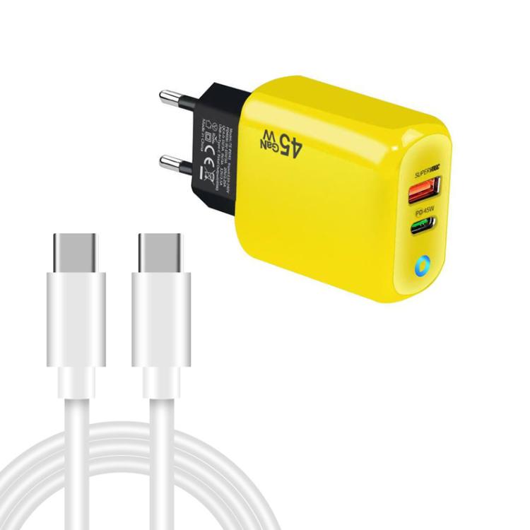 Caricabatterie GaN 45W PD3.0 USB-C + USB-A con cavo Type-C