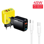 Caricabatterie GaN 45W PD3.0 USB-C + USB-A con cavo Type-C