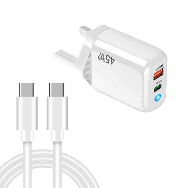 Caricabatterie GaN 45W PD3.0 USB-C + USB-A con cavo Type-C