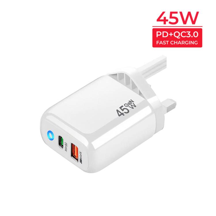 Caricabatterie GaN 45W PD3.0 USB-C + USB-A con cavo Type-C