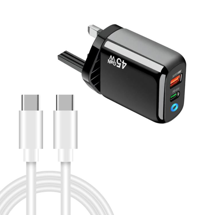 Caricabatterie GaN 45W PD3.0 USB-C + USB-A con cavo Type-C