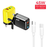 Caricabatterie GaN 45W PD3.0 USB-C + USB-A con cavo Type-C