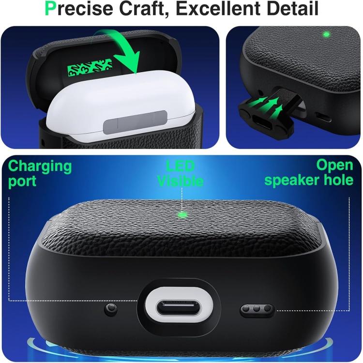 Cover per auricolari in TPU con texture a litchi e fibbia, For AirPods Pro 3, For AirPods Pro 2