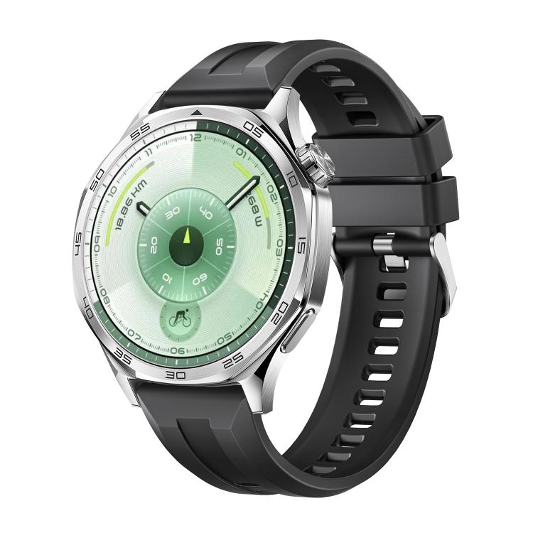 Cinturino per orologio in silicone con fibbia argentata a sgancio rapido., For Huawei Watch GT 6 46mm