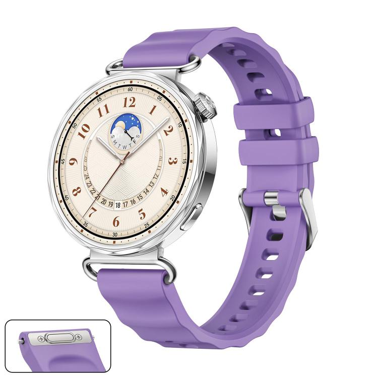 Cinturino in silicone tinta unita con fibbia a sgancio rapido a pulsante, colore argento., For Huawei Watch GT 6 41mm