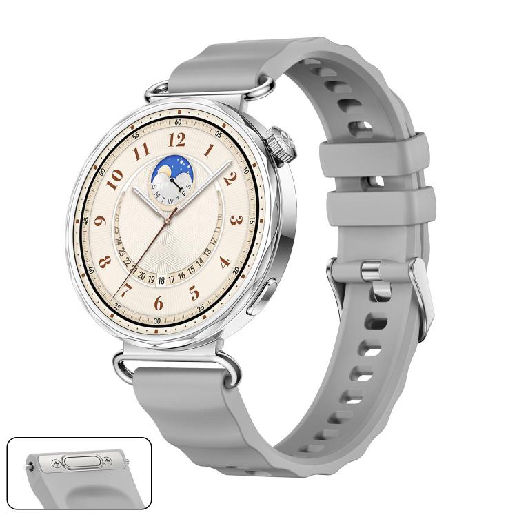 Cinturino in silicone tinta unita con fibbia a sgancio rapido a pulsante, colore argento., For Huawei Watch GT 6 41mm
