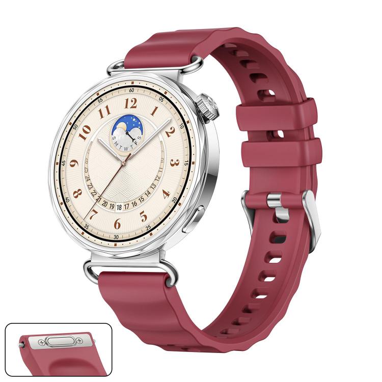 Cinturino in silicone tinta unita con fibbia a sgancio rapido a pulsante, colore argento., For Huawei Watch GT 6 41mm