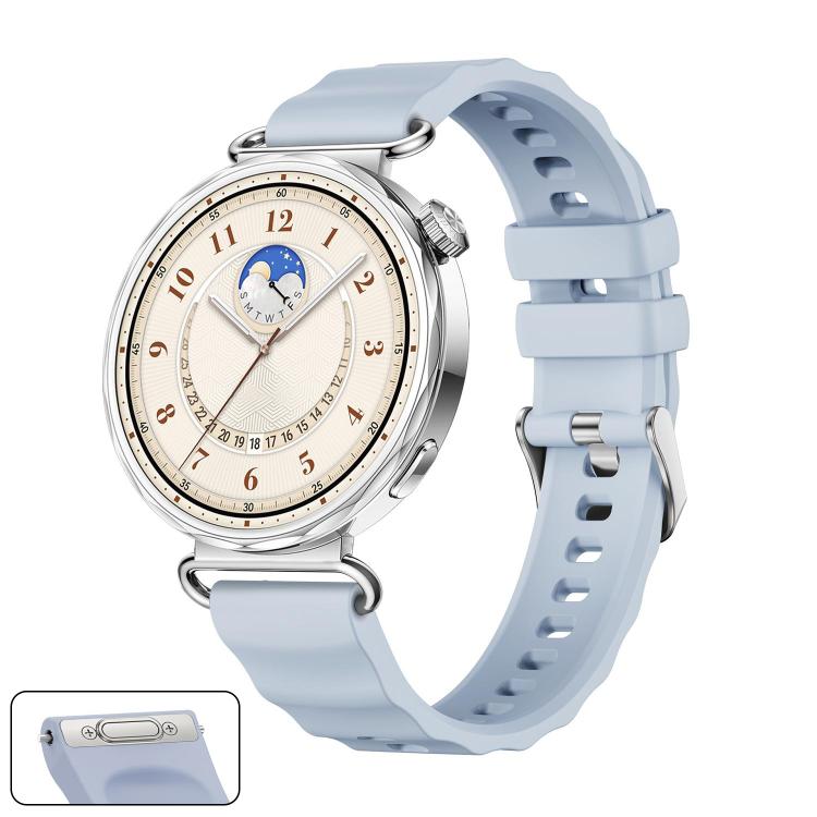 Cinturino in silicone tinta unita con fibbia a sgancio rapido a pulsante, colore argento., For Huawei Watch GT 6 41mm