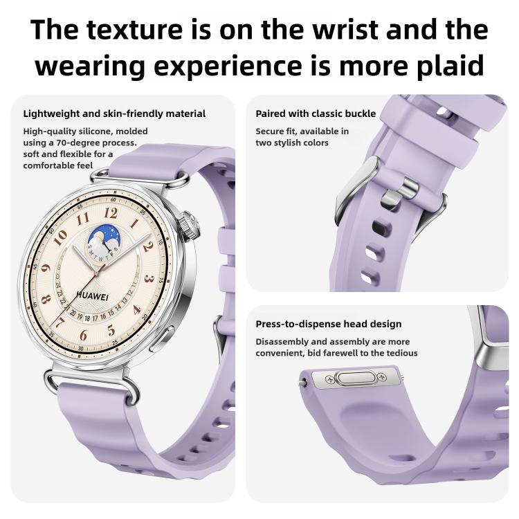 Cinturino in silicone tinta unita con fibbia a sgancio rapido a pulsante, colore argento., For Huawei Watch GT 6 41mm