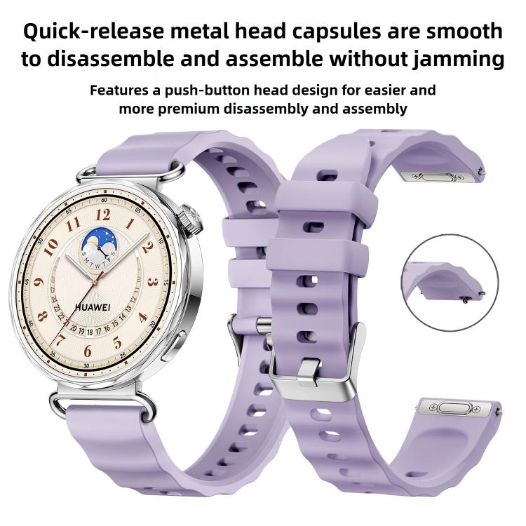 Cinturino in silicone tinta unita con fibbia a sgancio rapido a pulsante, colore argento., For Huawei Watch GT 6 41mm