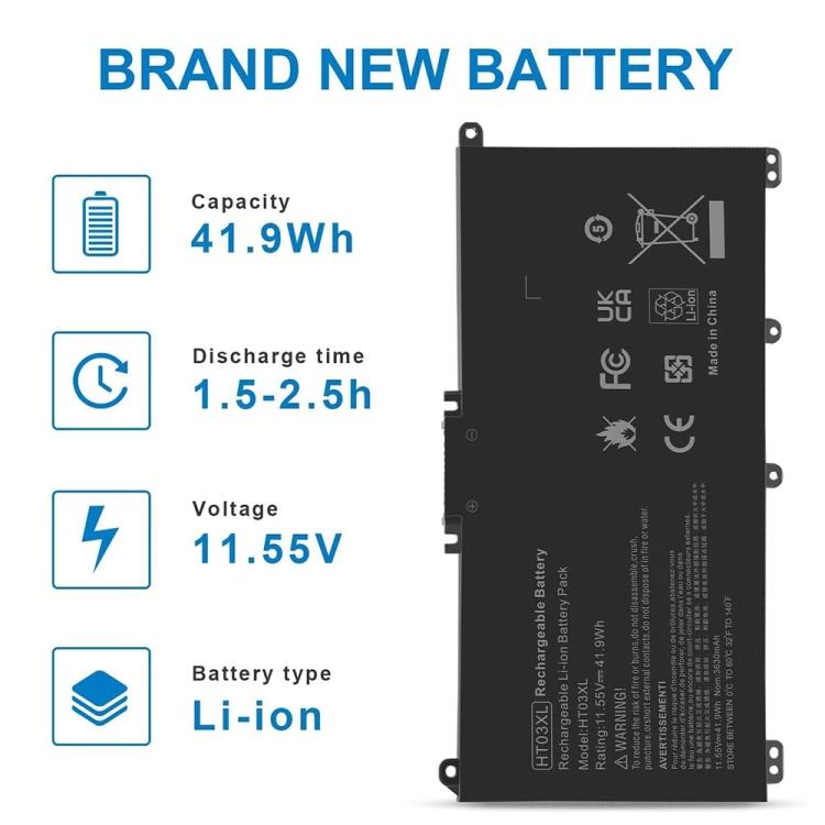 Batteria di ricambio per laptop HP Pavilion serie 14, 15, 17, 15-CS, 15-DA, 15-DB e 15-DW., HT03XL