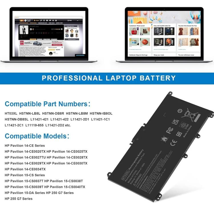 Batteria di ricambio per laptop HP Pavilion serie 14, 15, 17, 15-CS, 15-DA, 15-DB e 15-DW., HT03XL