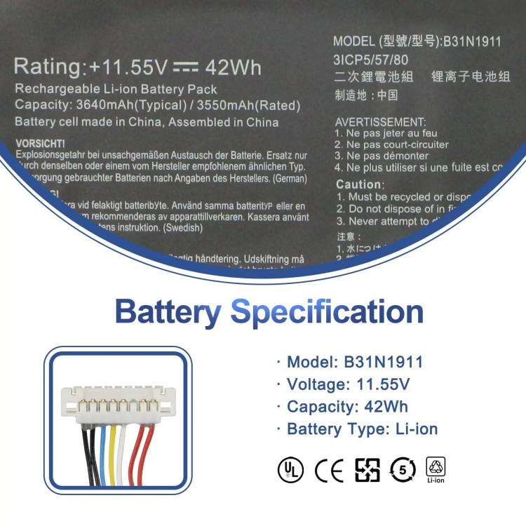 Batteria per laptop ASUS V4050F ADO14FQC/14EQ/EA, B31N1911