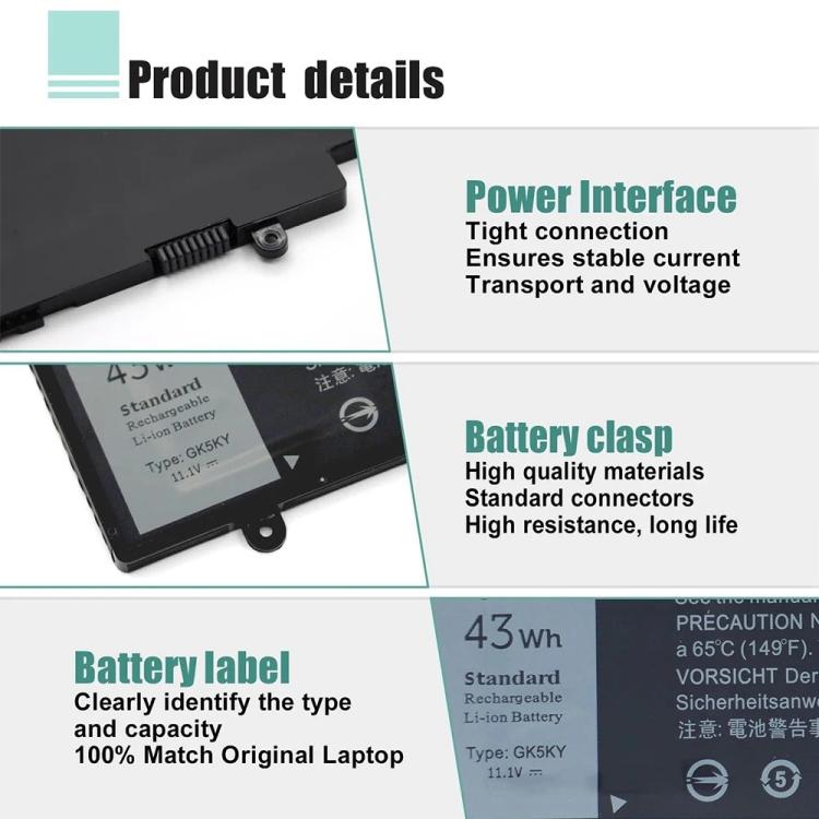 Batteria per laptop Dell Inspiron 11 serie 3000 3147 3148 3153, GK5KY 11.1V 43Wh