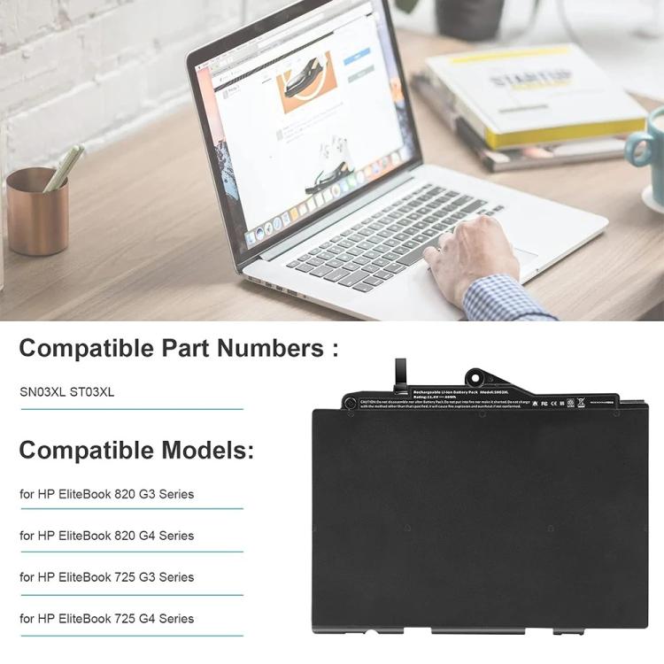 Batteria SN03XL ST03XL per HP EliteBook 820 G3 G4 725 G3 G4 HSTNN-DB6V, SN03XL 11.4V 44Wh