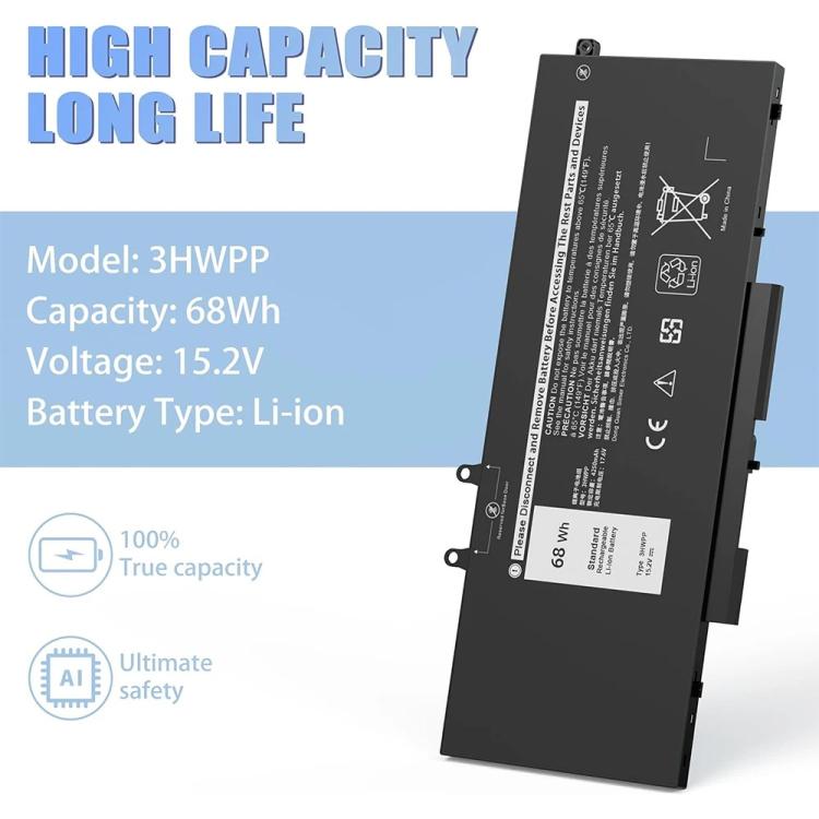 Batteria per laptop Dell Latitude 5401 5410 5411 5501 5510 5511 Precision 3541 3551, 3HWPP 15.2V 68Wh