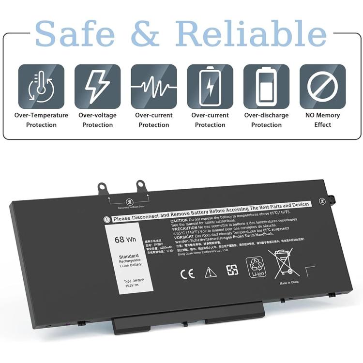 Batteria per laptop Dell Latitude 5401 5410 5411 5501 5510 5511 Precision 3541 3551, 3HWPP 15.2V 68Wh
