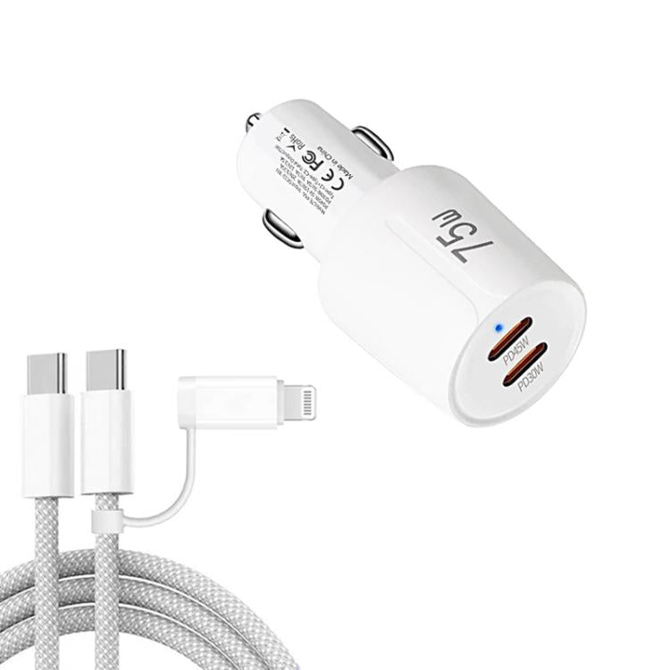 Caricabatterie da auto 75W doppia porta Type-C con cavo