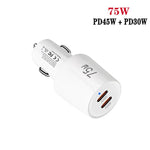 Caricabatterie da auto TE-P66 da 75 W con doppia porta Type-C e ricarica rapida, completo di cavo dati da Type-C a Type-C / 8 pin., TE-P66 with Cable