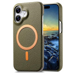 Cover posteriore per telefono in PU con texture litchi e MagSafe spazzolato., For iPhone 16, For iPhone 15 Pro Max, For iPhone 15 Pro
