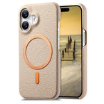 Cover posteriore per telefono in PU con texture litchi e MagSafe spazzolato., For iPhone 16, For iPhone 15 Pro Max, For iPhone 15 Pro