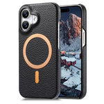 Cover posteriore per telefono in PU con texture litchi e MagSafe spazzolato., For iPhone 16 Pro Max, For iPhone 16 Pro, For iPhone 16 Plus