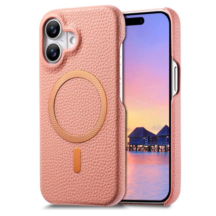 Cover posteriore per telefono in PU con texture litchi e MagSafe spazzolato., For iPhone 16 Pro Max, For iPhone 16 Pro, For iPhone 16 Plus