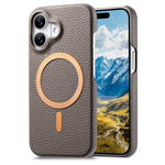Cover posteriore per telefono in PU con texture litchi e MagSafe spazzolato., For iPhone 16 Pro Max, For iPhone 16 Pro, For iPhone 16 Plus
