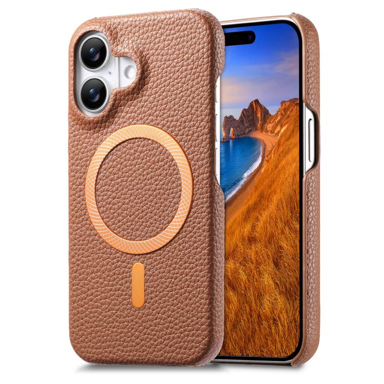 Cover posteriore per telefono in PU con texture litchi e MagSafe spazzolato., For iPhone 17 Pro Max, For iPhone 17 Pro, For iPhone 17